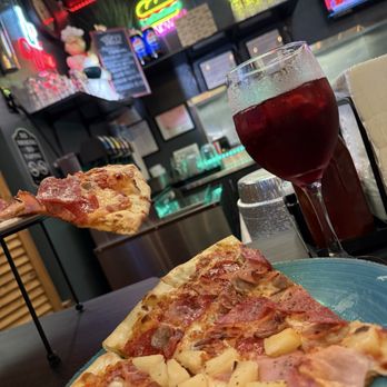North End Pizza Pub - Hawaiian and Meat Lovers Pizza with a glass of chilled Sangria - Italian Near Me - Murrieta, California North End Pizza Pub - Hawaiian and Meat Lovers Pizza with a glass of chilled Sangria - Italian Near Me - Murrieta, California
