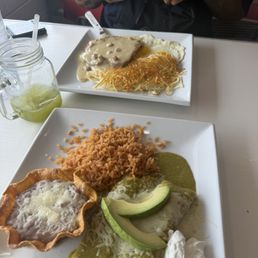 Enchiladas plate  Chicken and steak gravy