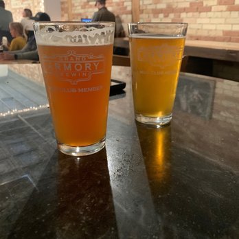 Grand Armory Brewing - Goddess Blood on the left, Beech Street Blonde - Breweries Near Me - Grand Haven, Michigan