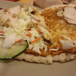Panera Bread - Mediterranean Chicken Sandwich on flatbread. (Opened up here)