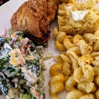 The Crispy Coop - Tennessee medium thigh with mac and cheese, slaw and fantastic corn bread. Don't skip getting the cornbread. - Chicken Wings Near Me - Columbus, Ohio The Crispy Coop - Tennessee medium thigh with mac and cheese, slaw and fantastic corn bread. Don't skip getting the cornbread. - Chicken Wings Near Me - Columbus, Ohio