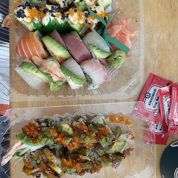 Tsuru Sushi - Dragon roll, rainbow roll, e.14th roll (bottom to top). - Japanese Near Me - San Leandro, California Tsuru Sushi - Dragon roll, rainbow roll, e.14th roll (bottom to top). - Japanese Near Me - San Leandro, California