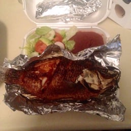 The full disgusting fish I received as part of a fish taco dinner.