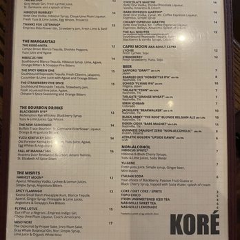 Kore - Menu 9/27/25 - Asian Fusion Near Me - Nashville, Tennessee