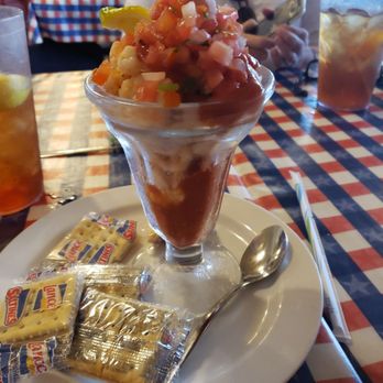 T-Bone Tom's - Yum! Appetizer mexican shrimp cocktail. Thank you to friendly, informative server James! - Barbeque Near Me - Kemah, Texas T-Bone Tom's - Yum! Appetizer mexican shrimp cocktail. Thank you to friendly, informative server James! - Barbeque Near Me - Kemah, Texas