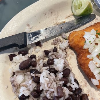 El Pub - Hair on top of the rice beans and knife - Cuban Near Me - Miami, Florida