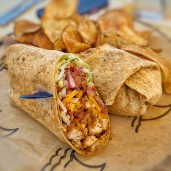 Landshark Bar & Grill - Jerk chicken wrap with chips - Bars Near Me - Osage Beach, Missouri