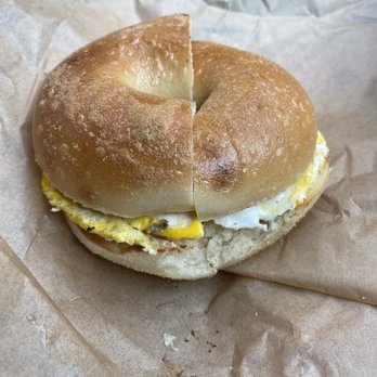 Einstein Bros. Bagels - plain bagel with egg, turkey sausage, and cheese - Bagels Near Me - Chesapeake, Virginia