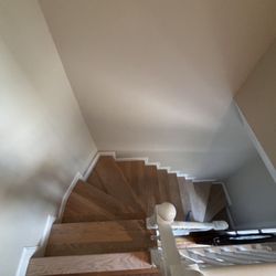 Massachusetts General Contractor - New drywall installation & plaster! & paint New stair treads & risers! Stained to perfection with an awesome custom skirt board!