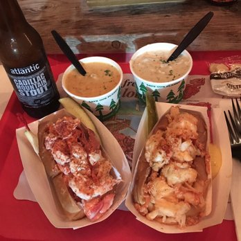 Claws - Traditional and "Flatlandah" lobster rolls, lobster bisque and seafood chowder and a Cadillac Mountain Stout from Atlantic Brewing. - Seafood Near Me - Rockland, Maine