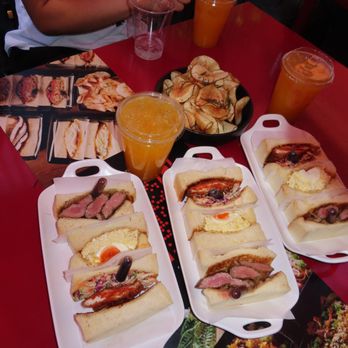 Gyu Plus - Left Plate: Top Steak Sando, Middle Egg Sando, Bottom Spicy Chicken Katsu Sando - Japanese Near Me - Las Vegas, Nevada