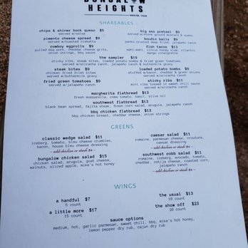 Bungalow Heights - Menu with apps. - Bars Near Me - Houston, Texas