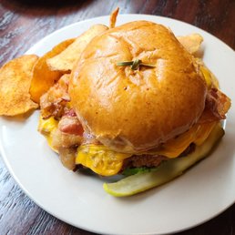 Fried Chicken Sandwich with bacon and extra American cheese Fried Chicken Sandwich with bacon and extra American cheese