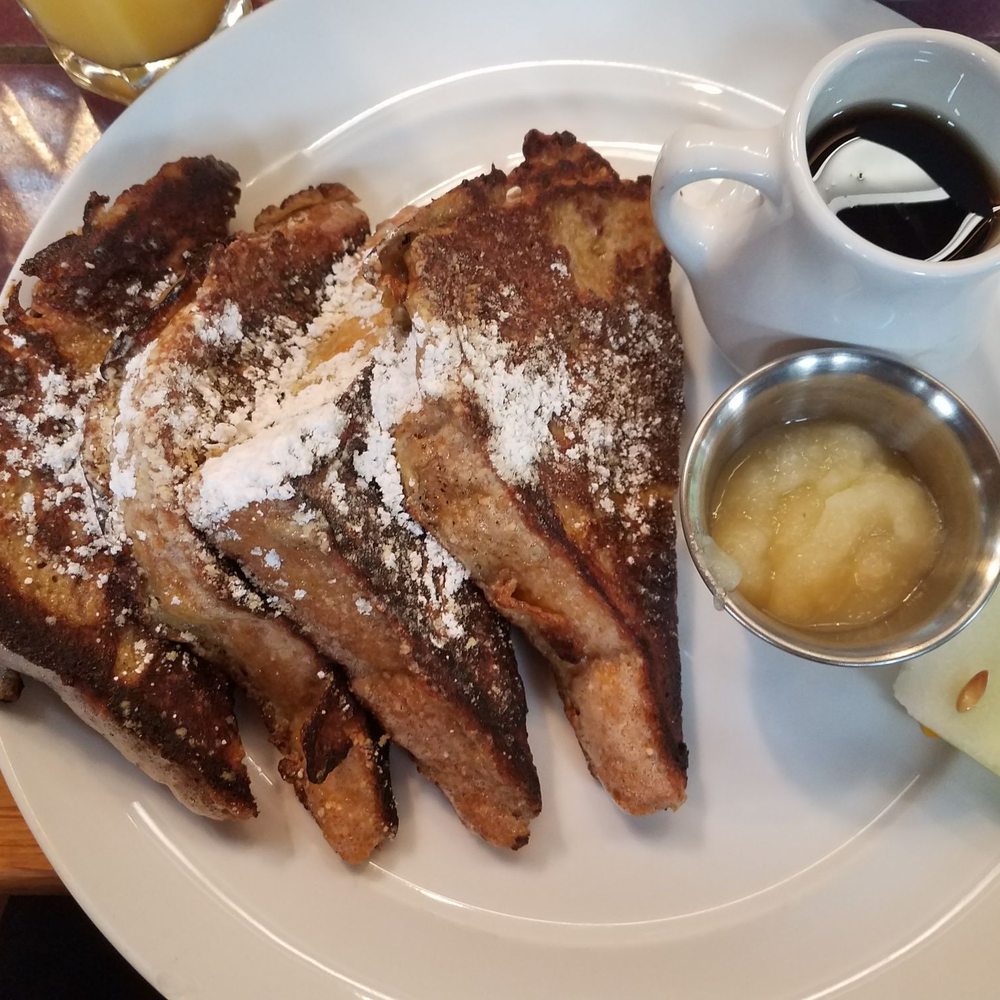 Ripplewood Cafe - Close up of French toast breakfast w/side of applesauce ~ deLISH! - Breakfast & Brunch Near Me - Big Sur, California Ripplewood Cafe - Close up of French toast breakfast w/side of applesauce ~ deLISH! - Breakfast & Brunch Near Me - Big Sur, California