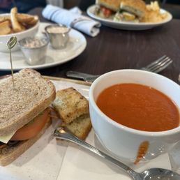 Half Veggie Sandwich and tomato soup Half Veggie Sandwich and tomato soup