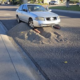 This idiot at 8am in the morning, on a very wide street, was talking on his phone... took these red pavers out of my yard ... This idiot at 8am in the morning, on a very wide street, was talking on his phone... took these red pavers out of my yard ...