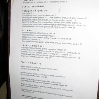 La Tapa Plage - menu the night we were there - Spanish Near Me - Saint John, Virgin Islands La Tapa Plage - menu the night we were there - Spanish Near Me - Saint John, Virgin Islands