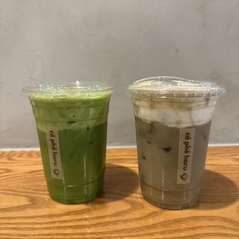 Ca Phe Haru - Left: double matcha $8.50 Right: sea salt hojicha $7.75 - Coffee & Tea Near Me - Elk Grove, California