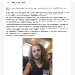 Jordan Phil Psychic Mediums - Please help find Zac Barnes