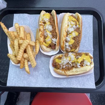 Andrew's Atomic Dogs - Three atomic hotdogs and fries - Hot Dogs Near Me - Spartanburg, South Carolina