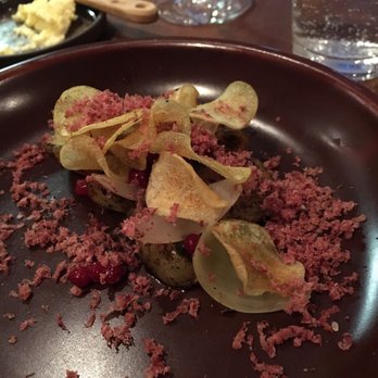 Chef & Sommelier - Second Course: Vinegar Potatoes with Shaved Smoked Elk Heart - Scandinavian Near Me - Helsinki, 18