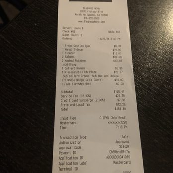 BlaqHaus NoHo - Bill - Note there is a automatic Tip included - Southern Near Me - North Hollywood, California