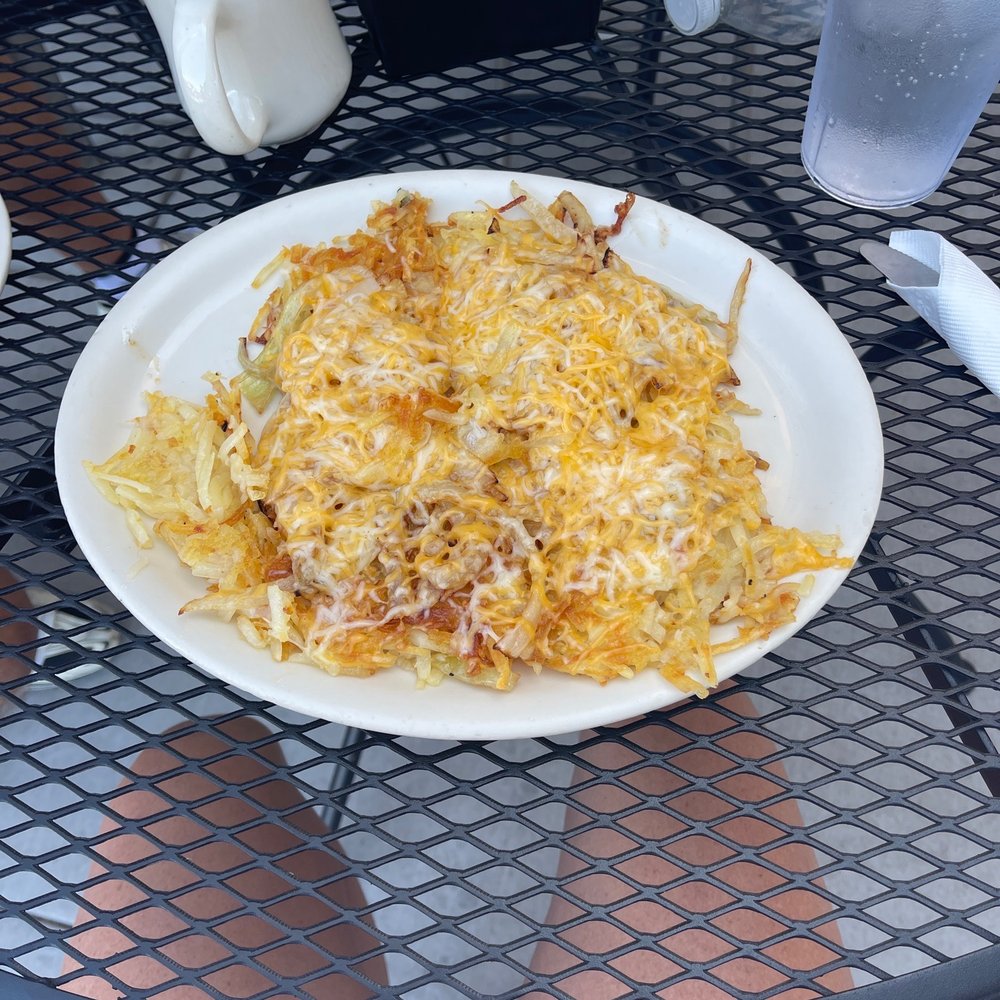 Hangar Cafe - Double hash browns with onions and cheese. Oh my, that's a lot. - Cafes Near Me - Chandler, Arizona Hangar Cafe - Double hash browns with onions and cheese. Oh my, that's a lot. - Cafes Near Me - Chandler, Arizona