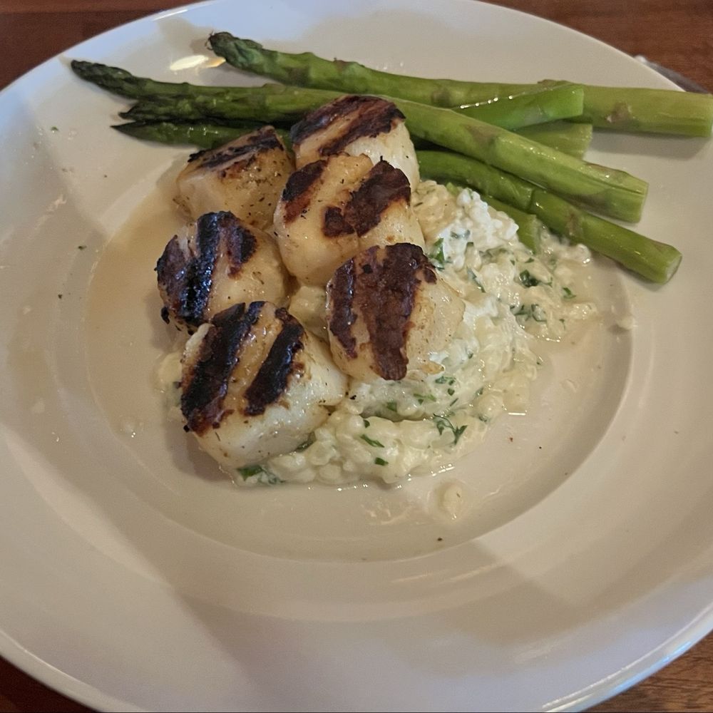 Seasons 52 - Scallops wood grilled with asparagus and risotto - New American Near Me - Schaumburg, Illinois Seasons 52 - Scallops wood grilled with asparagus and risotto - New American Near Me - Schaumburg, Illinois