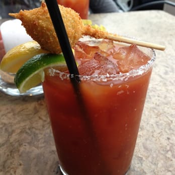 Nick's On 2nd - Bloody Mary with deep fried stuffed olive - New American Near Me - Long Beach, California Nick's On 2nd - Bloody Mary with deep fried stuffed olive - New American Near Me - Long Beach, California