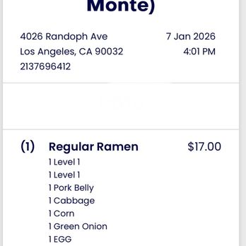 Shake Ramen - Receipt proof - Food Trucks Near Me - Hawthorne, California