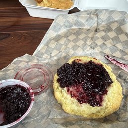 Plain biscuit with marionberry jam Plain biscuit with marionberry jam