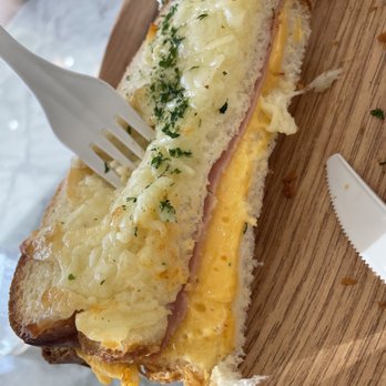 Tous Les Jours - Croque Monsieur ($4.00) - cheesy bread sandwich with ham inside. A little on the salty side. - Bakeries Near Me - Troy, Michigan