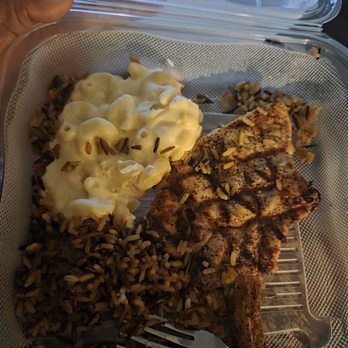 Bare Bones Grill and Bar - My leftover grilled pork chop white Mac and cheese  and wild rice. - Barbeque Near Me - Ellicott City, Maryland