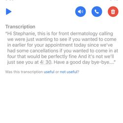 Forefront Dermatology Evansville, IN - Voicemail I received.