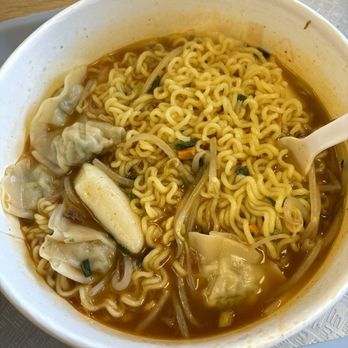 The Forks USA - shin ramen with beef dumplings, rice cakes and bean sprouts - Ramen Near Me - Suwanee, Georgia