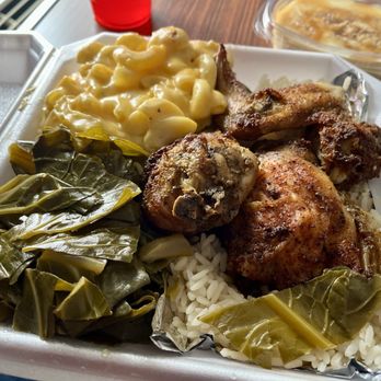 Messi Soul Kitchen - Full combo, baked chicken, greens, Mac n Cheese Oh and Banana Pudding in the back there - Soul Food Near Me - Riverside, California Messi Soul Kitchen - Full combo, baked chicken, greens, Mac n Cheese Oh and Banana Pudding in the back there - Soul Food Near Me - Riverside, California