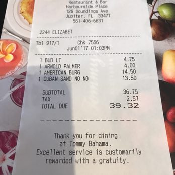 Tommy Bahama Restaurant - The bill - Cocktail Bars Near Me - Jupiter, Florida