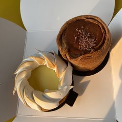 Janjou Patisserie - Lemon tart and a chocolate flan tart.