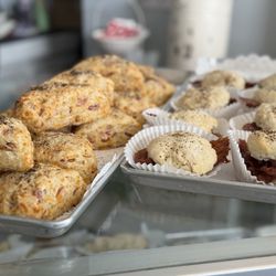 B's Bakery - Bacon cheddar scone and bacon biscuit sandwich.  Both 10/10.  Buy them!  Yum