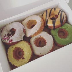 Mikiko Mochi Donuts - Tea Sampler from April! Rose milk tea, earl grey lavender, Thaiger king, golden milk, sticky rice toucha, and matcha.