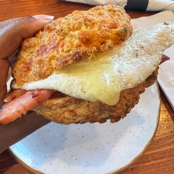 Pop Over Eatery - Biscuit and Ham Sammie (with egg whites) - Breakfast & Brunch Near Me - Simsbury, Connecticut Pop Over Eatery - Biscuit and Ham Sammie (with egg whites) - Breakfast & Brunch Near Me - Simsbury, Connecticut