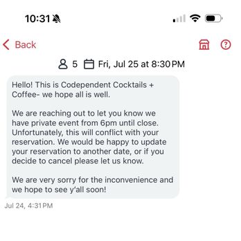 Codependent Cocktails + Coffee - Them canceling my reservation. - Cocktail Bars Near Me - Austin, Texas Codependent Cocktails + Coffee - Them canceling my reservation. - Cocktail Bars Near Me - Austin, Texas