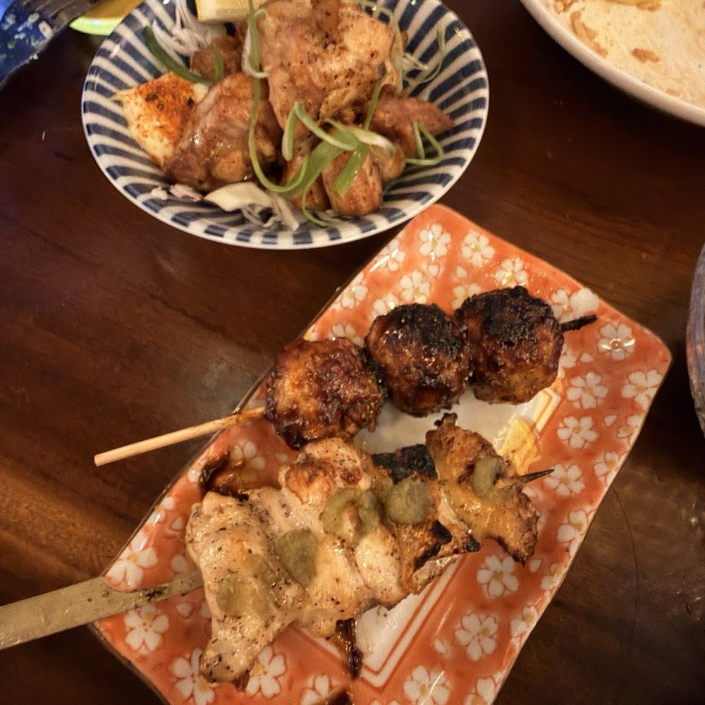 Ichiro Izakaya Yakitori - Tsukune - chicken meatball and Tebamoto - Drummettes with a side of Chicken Karaage - Japanese Near Me - Fort Worth, Texas