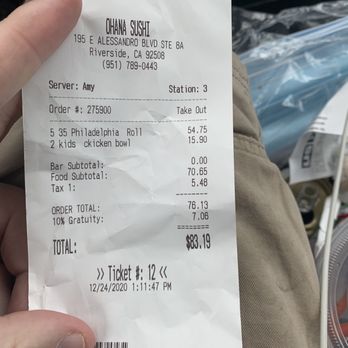 Ohana Sushi - Shows how they ILLEGALLY charge you a 10% TIP - Japanese Near Me - Riverside, California