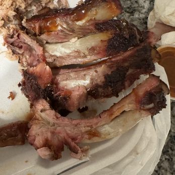 McGhin's Southern Pit Bar-B-Que - 3 meat plate , I got chicken , pulled pork and rib - Barbeque Near Me - Griffin, Georgia McGhin's Southern Pit Bar-B-Que - 3 meat plate , I got chicken , pulled pork and rib - Barbeque Near Me - Griffin, Georgia