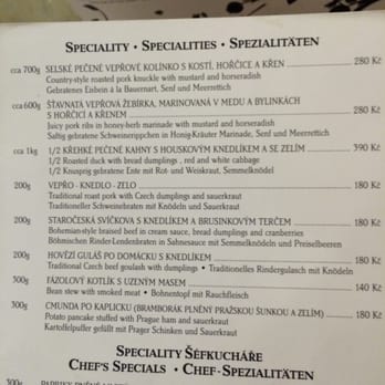 U Dvou Sester - Specialty section of their menu - Czech Near Me - Prague, Puerto Rico