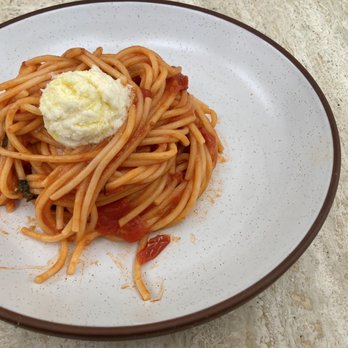 Terra - Spaghetto Al Pomodoro E Burrata Affumicato (spaghetti with tomato & smoked burrata) - Italian Near Me - Santa Clara, California Terra - Spaghetto Al Pomodoro E Burrata Affumicato (spaghetti with tomato & smoked burrata) - Italian Near Me - Santa Clara, California