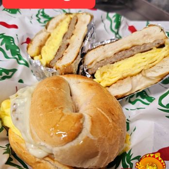 Mr Tacos - a bagel with eggs and sausage - Food Stands Near Me - Mount Enterprise, Texas