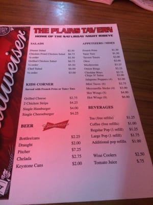 Menu photo 4 Plains Tavern Plains, KS