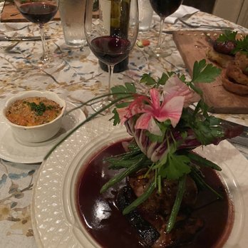 11 Maple Street - Duck with pear red wine reduction, buttered mashed root vegetables with cheese and walnuts on top. - New American Near Me - Jensen Beach, Florida